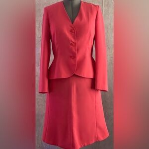 Emily...Women's 2pc Coral Professional Evening Button Up Jacket Skirt Suit Sz12
